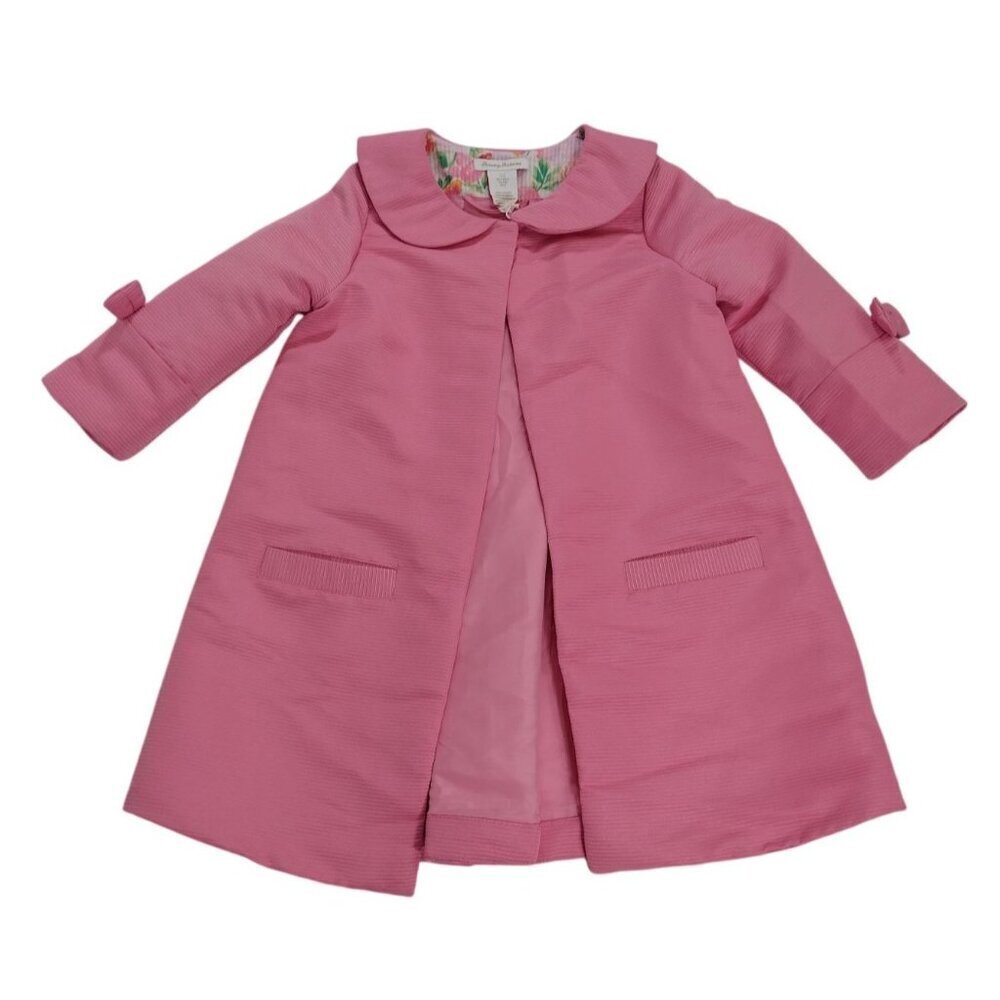 Tommy Bahama Girls Pink Bow-Accent Long Coat Jacket Size 8 Floral Lining, NWT.